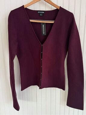 PrettyLittleThing Plum Hook-&-Eye Long Sleeve Cardigan Size S
